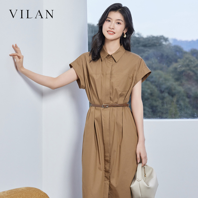 vilan 慧兰通勤风衬衫连衣裙女夏收腰显瘦气质百搭中长款连衣裙