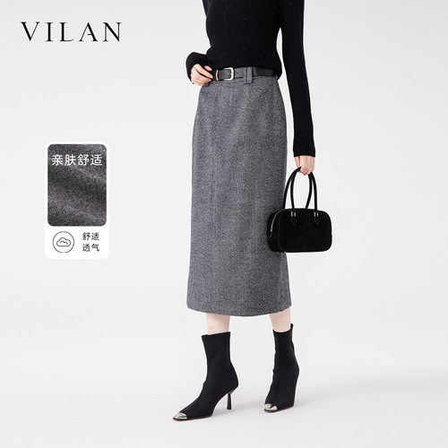 羊毛呢西装裙半身裙女2025新款冬