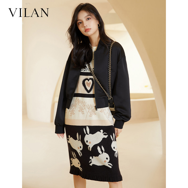 vilan/慧兰中长款针织连衣裙女宽松2025新款春春显瘦背心毛衣裙潮