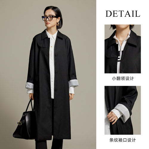 vilan/慧兰黑色风衣长款高个子女