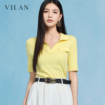 vilan 慧兰 2026 夏季新款 Polo 领针织衫女短袖修身显瘦气质上衣