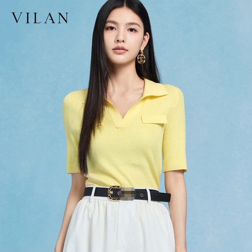 vilan 慧兰 2026 夏季新款 Polo 领针织衫女短袖修身显瘦气质上衣