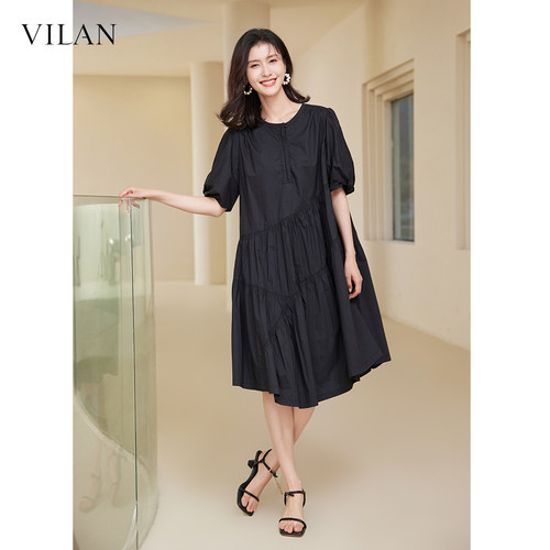 VILAN慧兰黑色气质优雅连衣裙女