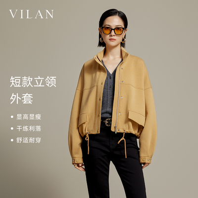 vilan/慧兰时髦短立领夹克外套女