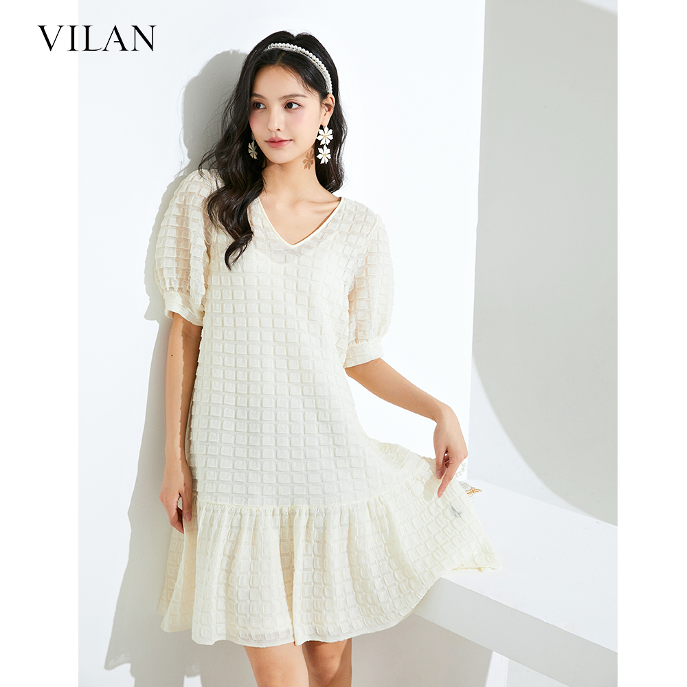 vilan/慧兰轻奢时髦减龄白色连衣裙子女2025新款夏装慵懒度假风裙