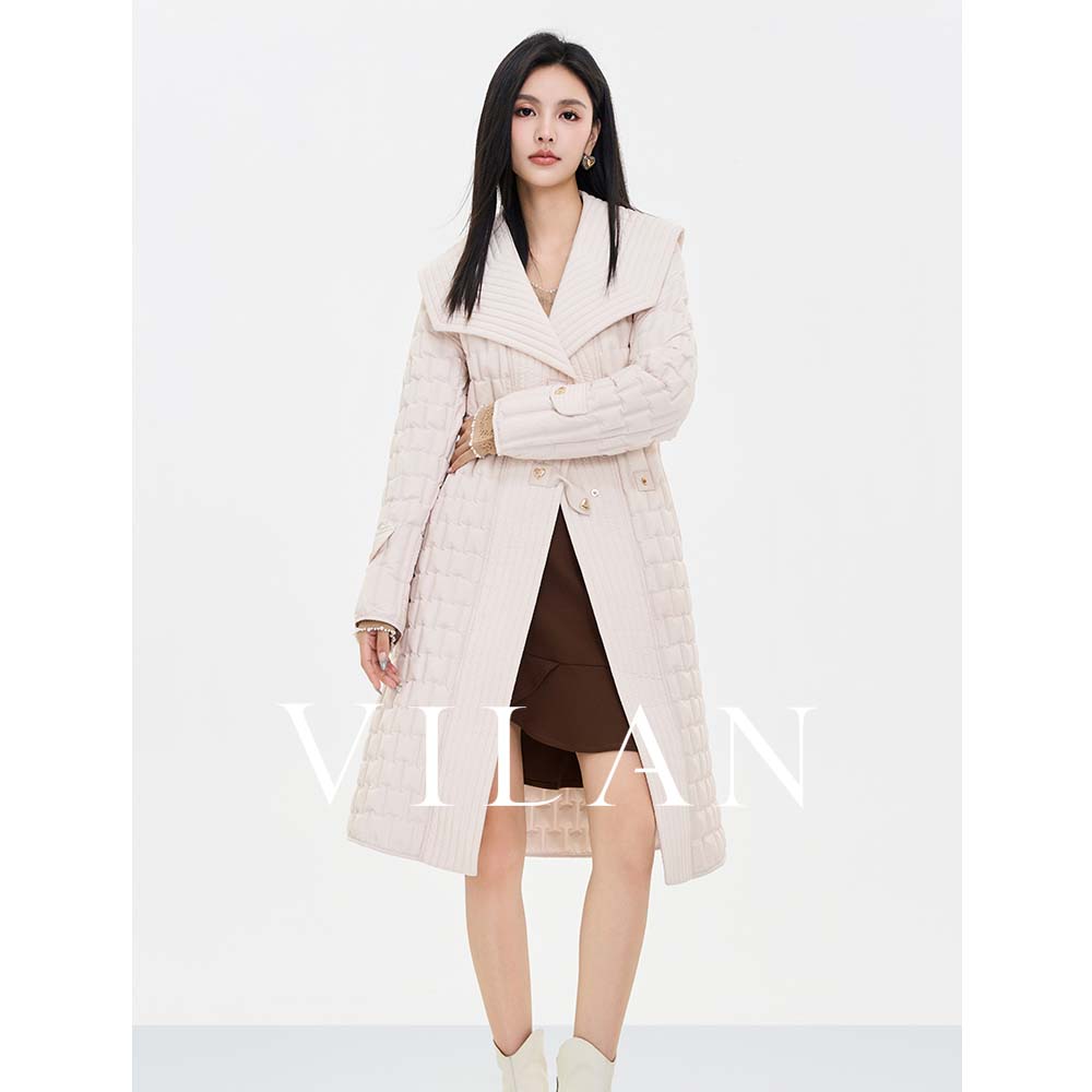 vilan/慧兰中长款衬衫羽绒服女轻薄翻领2025冬季新款气质加厚外套