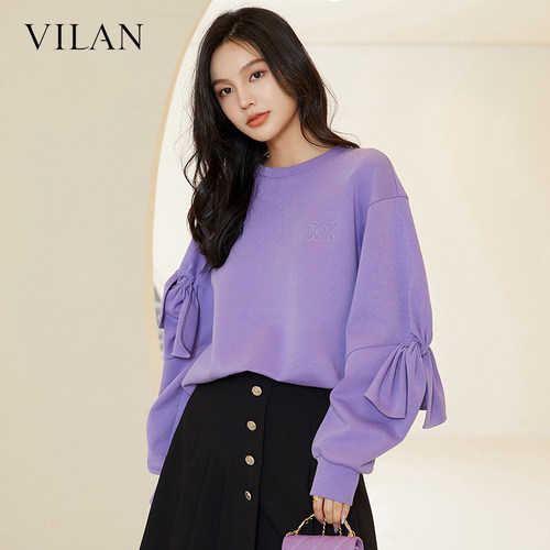 VILAN慧兰时髦减龄圆领卫衣女秋