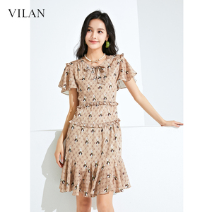 vilan/慧兰碎花连衣裙女夏季短袖今年流行漂亮高端精致超好看气质