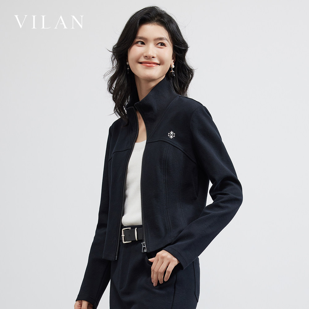 vilan 慧兰2026春款灰色立领短外套女休闲运动风拉链开衫显瘦上衣图片