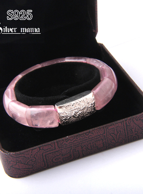 粉色水晶镶嵌泰国清迈风手工银