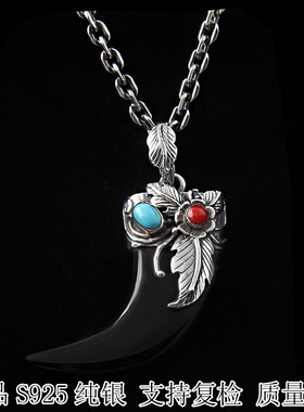 爪子泰国925银朋克风镶嵌绿松石