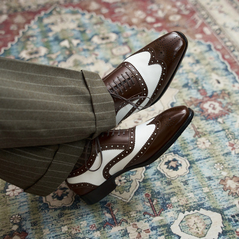 英伦风男真皮商务正装拼色香槟鞋