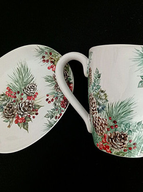 TRE SORELLE STUDIOS松果杯盘早餐组 凹凸面 外贸彩绘 罗马柱手把