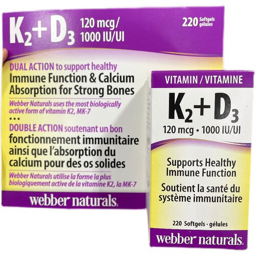 加拿大直邮 WEBBER NATURALS伟博 维生素K2+D3复合胶囊 220粒