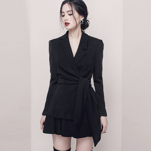 女装 秋季 套装 女配短裙两件套修身 绑带收腰裙套装 西装 时尚 2021长袖