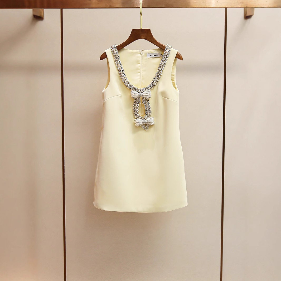 高端重工钉钻连衣裙小个子千金风蝴蝶结背心裙名媛气质宴会小礼裙