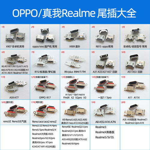 尾插适用OPPO A59 A31 A53 X5 R7 R9 plus R11 S R9S R19 R15 R17