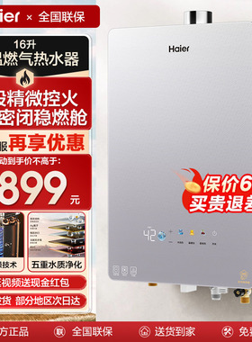 海尔燃气热水器家用洗澡16升增压水伺服恒温天然气下置风机HD5