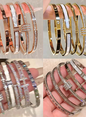 欧美跨境镶锆石几何花朵手镯时尚精致个性手环轻奢高级感手饰批发