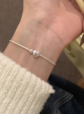 s925纯银手链女碎银几两爱心手饰手串小众设计冷淡风简约手镯配饰