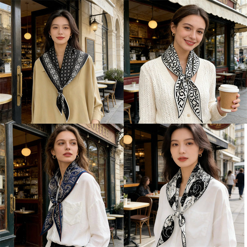 搭配单品菱形巾!斜纹真丝围巾女轻奢感时尚桑蚕丝丝巾领巾飘带