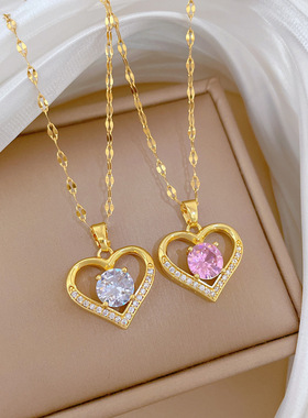 【钛钢】个性气质时尚简约生日礼物ins爱心锁骨微镶项链韩系项链