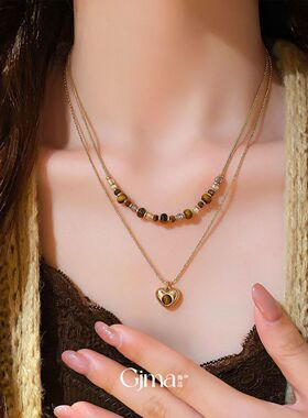 18k真金电镀虎眼石爱心项链秋冬美拉德锁骨链时尚小众设计项饰女
