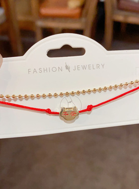 新年款红色双层平安锁手绳气质时尚简约独特设计感手链个性手饰品