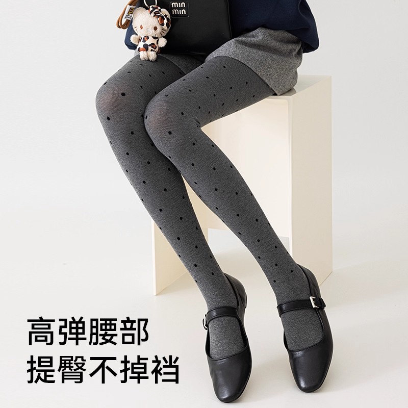 灰色波点打底裤女秋冬季外穿加厚打底袜竖条纹压力瘦腿连裤袜批