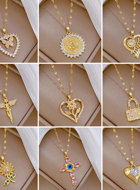 【钛钢】个性轻奢满钻网红气质灵动闪耀项链女 ins简约Luck吊坠