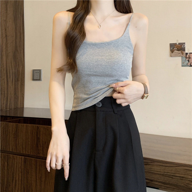 纯欲韩版吊带纯棉美背背心一体式带胸垫裹胸外穿打底抹胸短款上衣