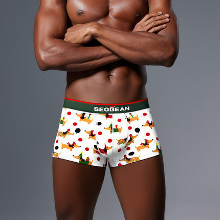 SEOBEAN希宾圣诞主题青年潮流男士人生四脚平角内裤衩子头