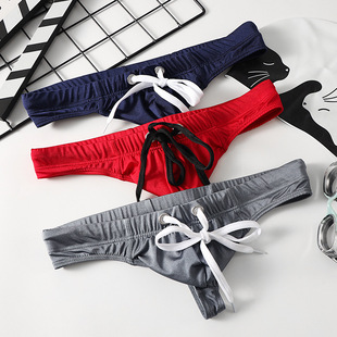 网将蓝红灰色系带青年运动性感潮流男士人生比基尼T单丁字游泳裤