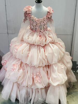 粉色花朵女童公主裙主持钢琴演出生日聚会长款礼服裙蛋糕裙