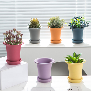 北欧喇叭口多彩纯色陶瓷花盆多肉仙人球微盆栽桌面置物架花器摆件