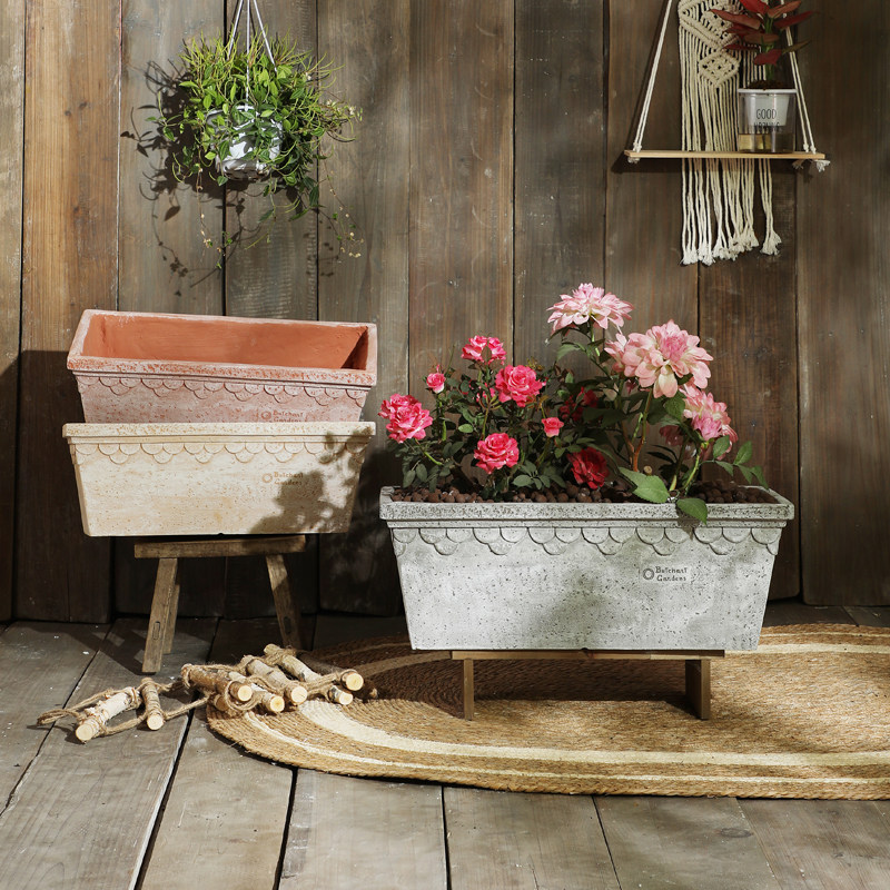 镁泥花边浮雕特大号长方形花盆罗马风庭院客厅落地绿植盆栽大花盆