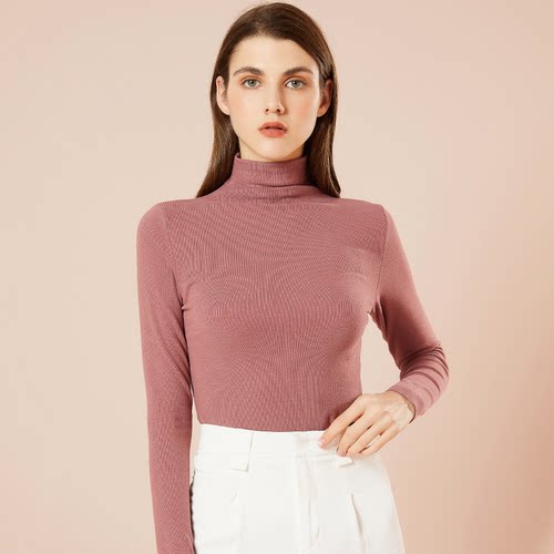 2021秋冬新款女士德绒高领打底衫纯色内搭修身圆领玻尿酸长袖t恤