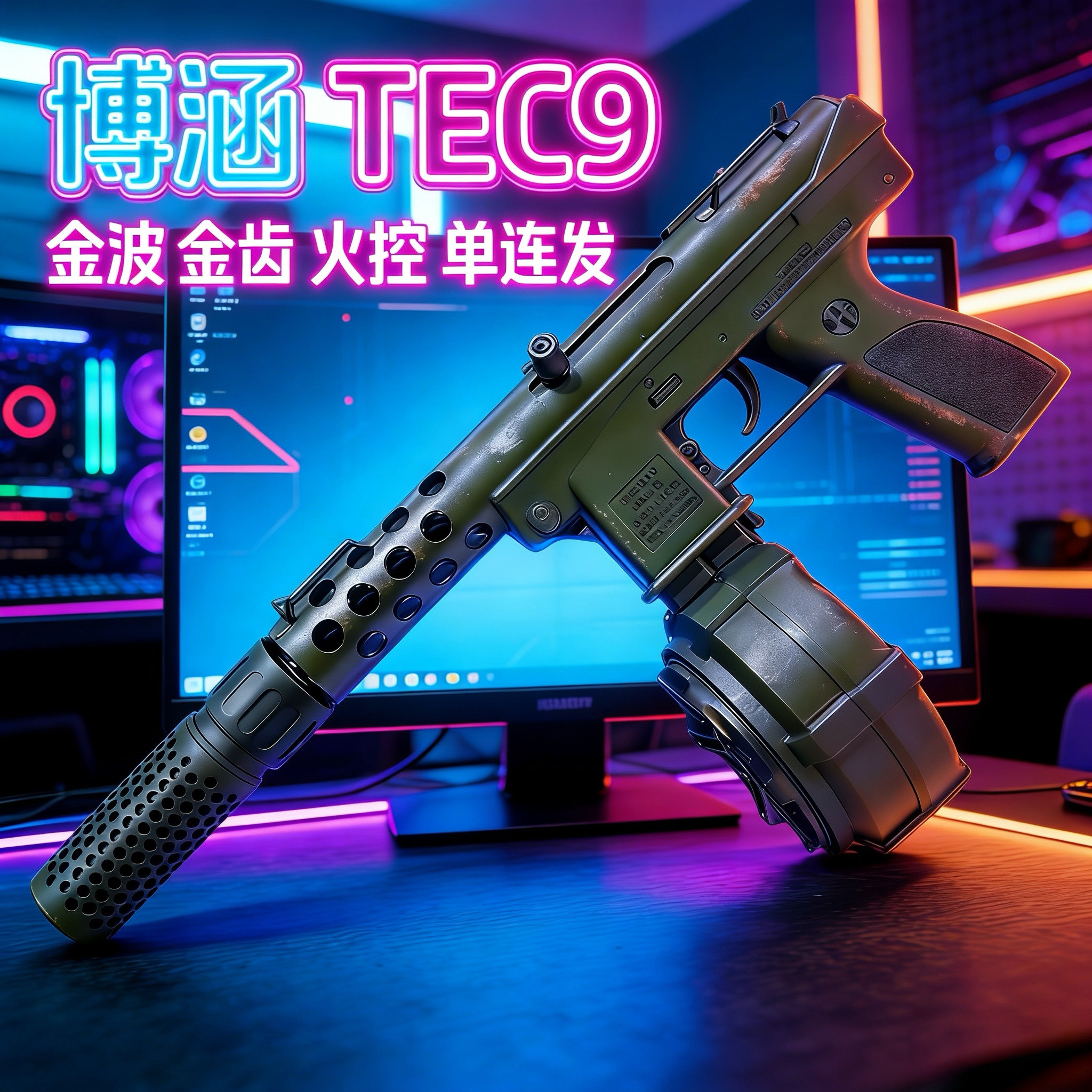 博涵TEC9火控金波吃鸡电动连发玩具枪成人m416金属冲锋发射器模型图片