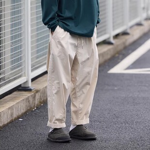 日系复古锦棉混纺暗格纹洗水轻薄CHINO微锥宽松阔腿九分裤灯笼裤