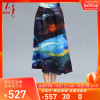 TANGY/ Providence Autumn and winter Ethnic style special counter Flax mulberry silk printing Mid length version Self cultivation skirt
