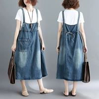 Mùa hè mới kích thước lớn của phụ nữ denim dây váy chất béo mm lỏng cà vạt mỏng với một chiếc váy dài chữ A - A-Line Váy mẫu đầm xòe hoa đẹp nhất