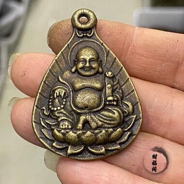 仿古纯铜弥勒佛挂件 实心黄铜莲花弥勒佛笑佛小铜佛吊坠铜器吊坠