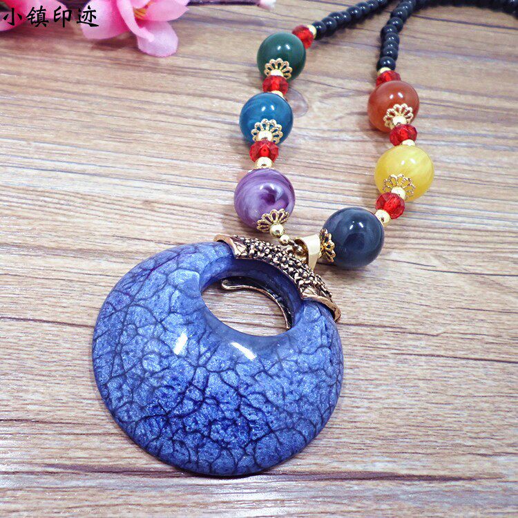 民族风项链复古琉璃个性挂饰云南西藏饰品特色毛衣链女款时尚吊坠