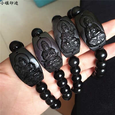 特色黑曜石水晶手链男八大守护神