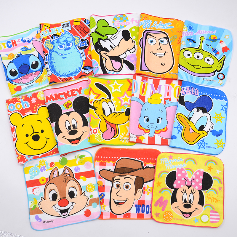 迪*尼儿童卡通小方巾吸水薄款纯棉洗脸手帕维尼熊米奇擦手巾