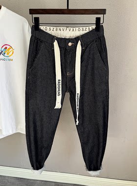 松紧腰弹力宽松锥形潮流潮牛仔裤