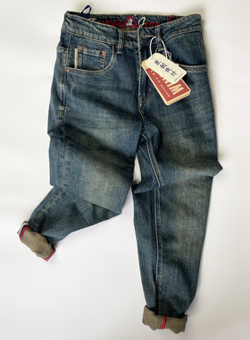 美式复古牛仔裤质感男款高档轻奢春秋做旧锥形小直筒水洗长裤