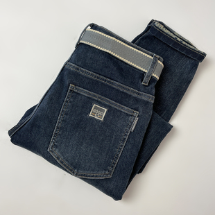 YKK牛仔裤男新修身小直筒潮刺绣简约百搭水洗耐磨微垮长裤腰带