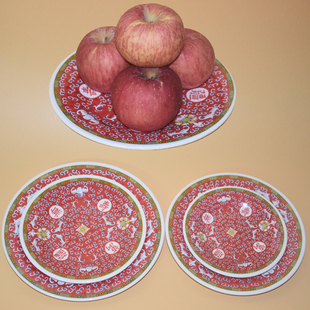 万寿无疆盘密胺仿瓷做寿拜神碟子万寿圆形盘子清明节拜祖先供品盘