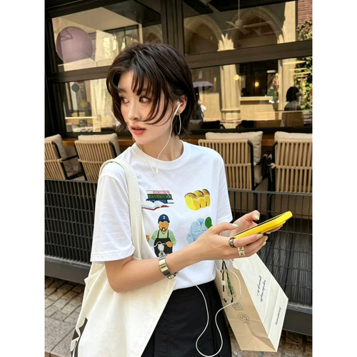 More..有熊-26夏上新冲咖啡大叔印花宽松短袖T恤8970